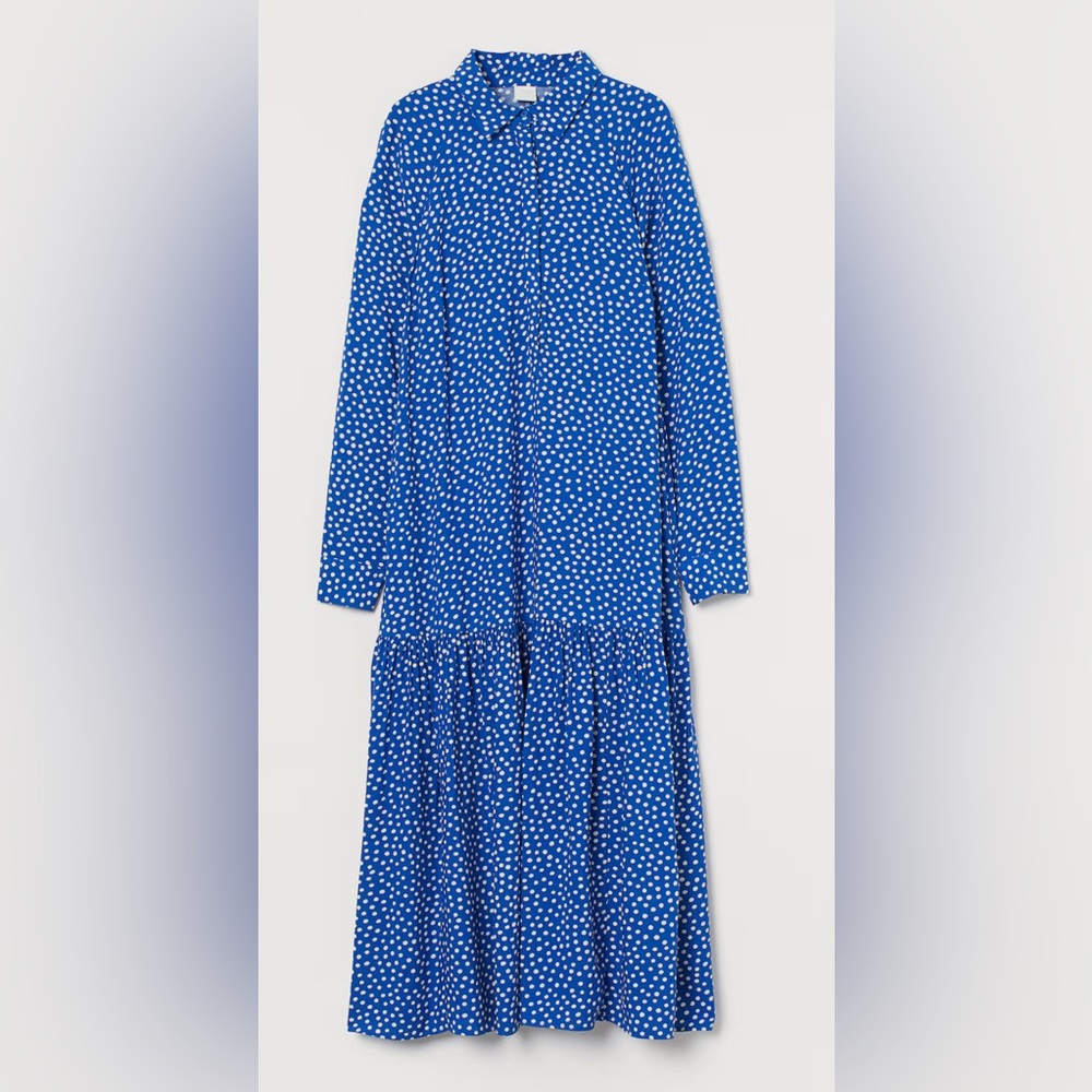 H&M Blue Polka Dot Midi Dress
